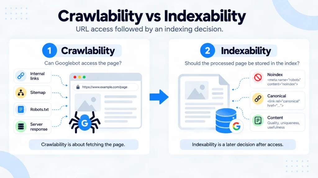 Crawlability vs Indexability